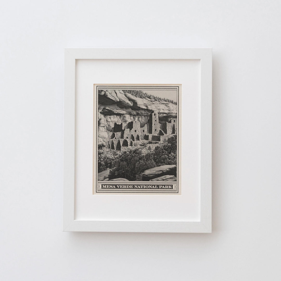 Mesa Verde National Park Lithograph Style Print - Vintage Colorado archival matte fine art print. Puebloan cliff dwellings. Western Gift