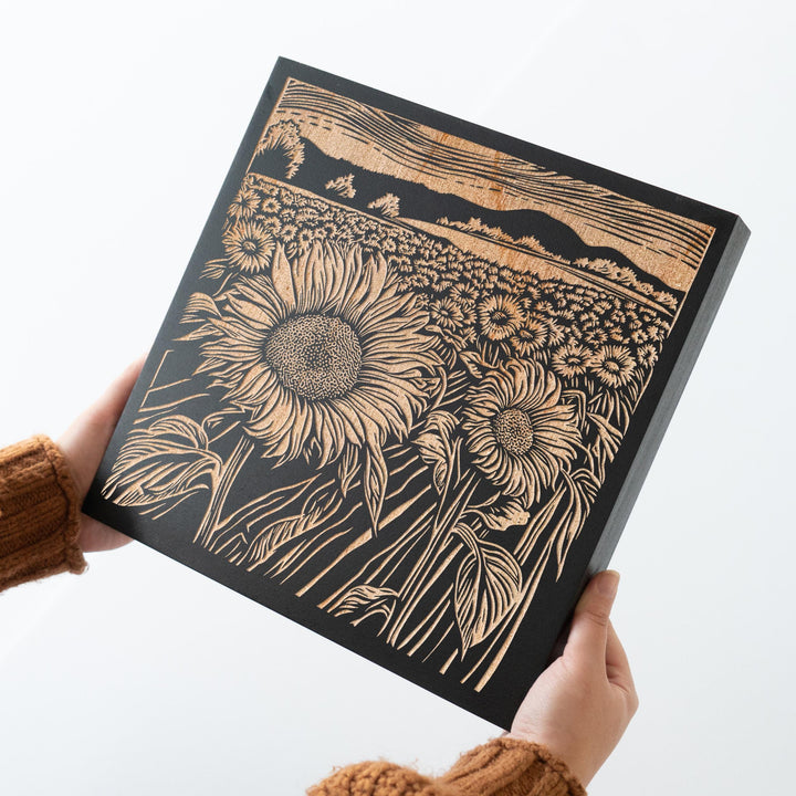 Kansas Sunflower Fields Engraved Illustration