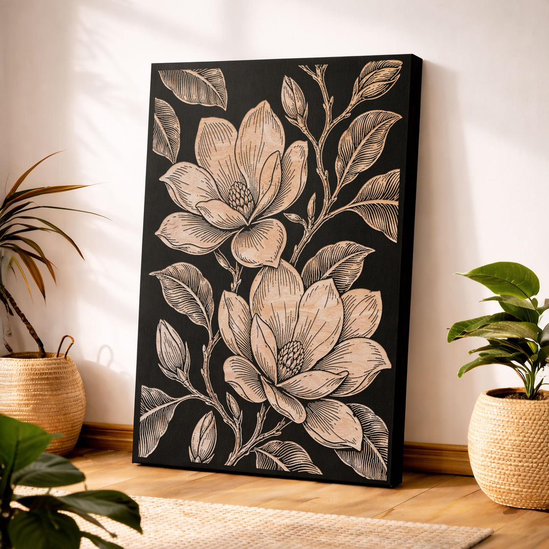 Magnolia Blossom Engraved Birch Art Panel