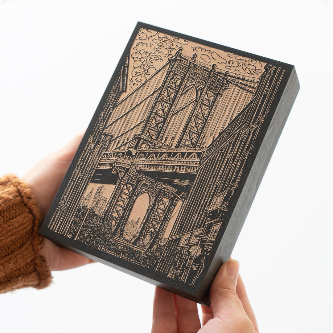 New York Manhattan Bridge Engraved Illustration