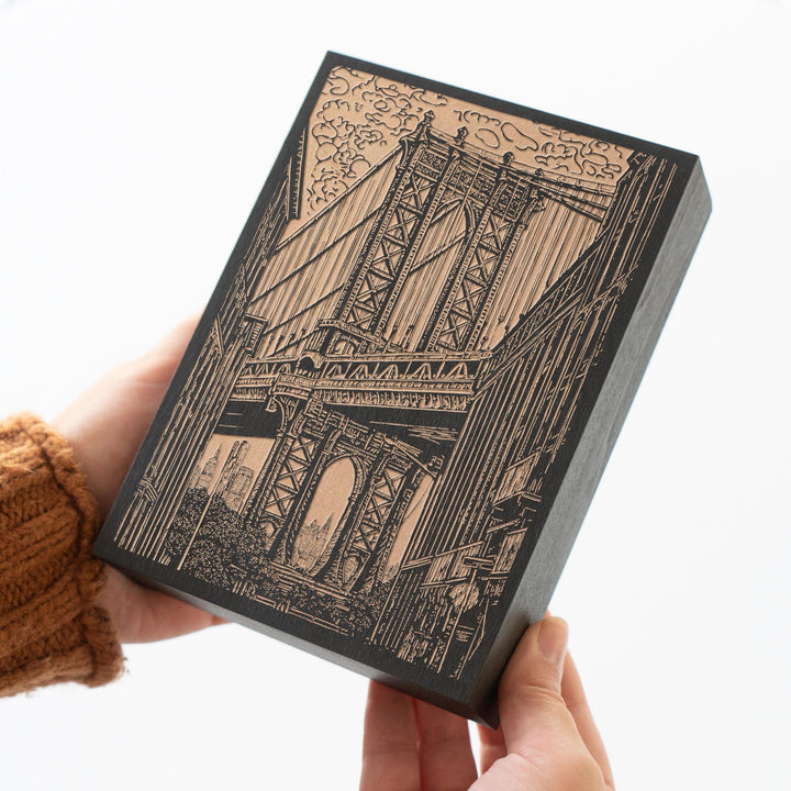 New York Manhattan Bridge Engraved Illustration