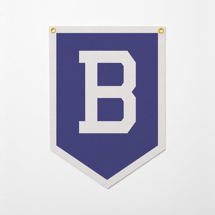 A large blue banner with a white letter &amp;quot;B&amp;quot; on it.