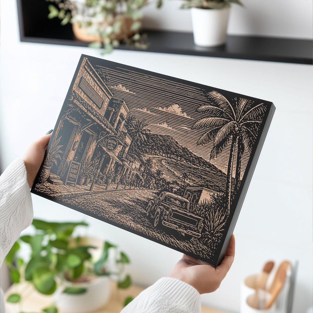 Mexican Surf Town Engraved Birch Art Panel