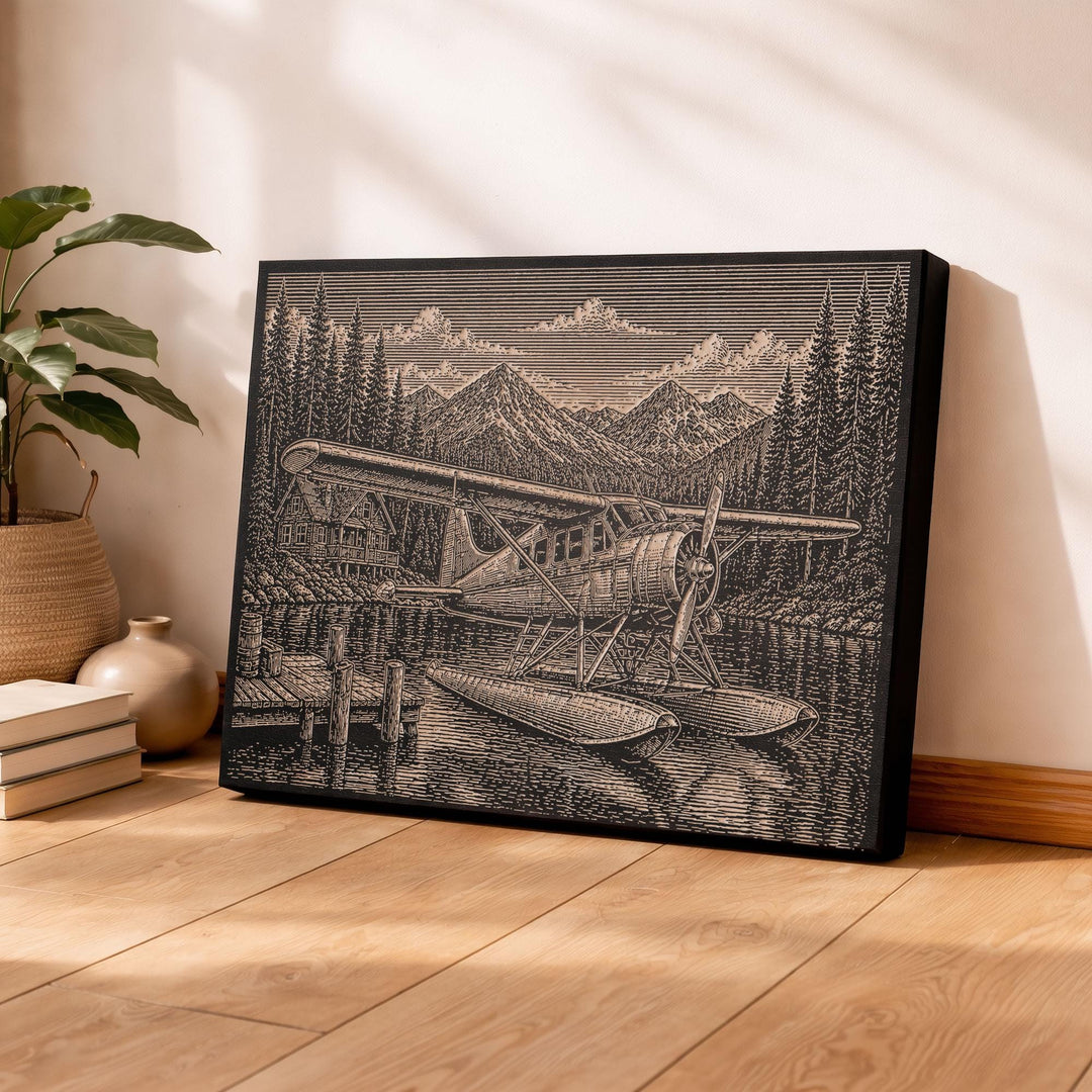 Vintage Floatplane Engraved Illustration