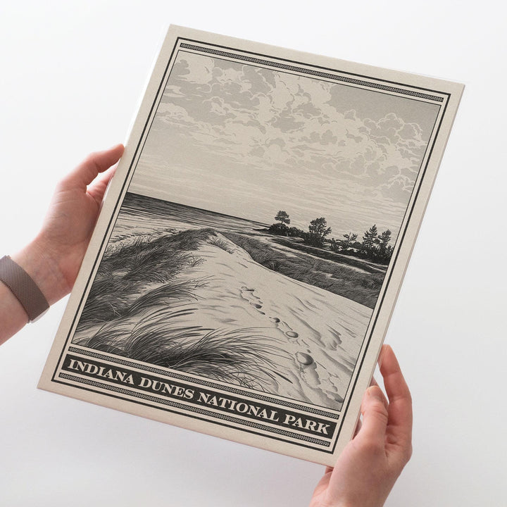 Indiana Dunes National Park Lithograph Style Print - Vintage Indiana archival matte fine art print. Portage Kemil Dunbar Central Beach Gift.