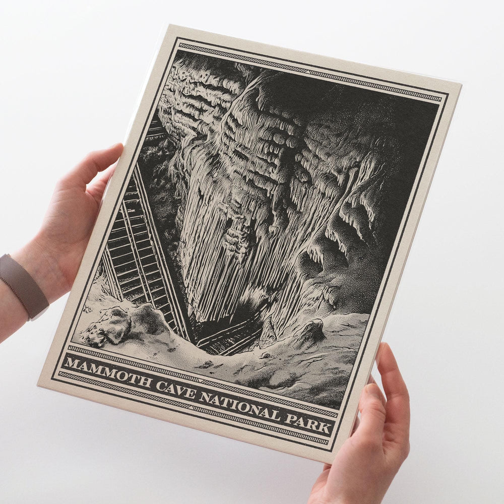 Mammoth Cave National Park Lithograph Style Print - Vintage Kentucky archival matte fine art print. Frozen Niagara. Caving Travel Gift.