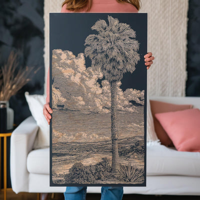 Beach Palm Tree Engraved Illustration