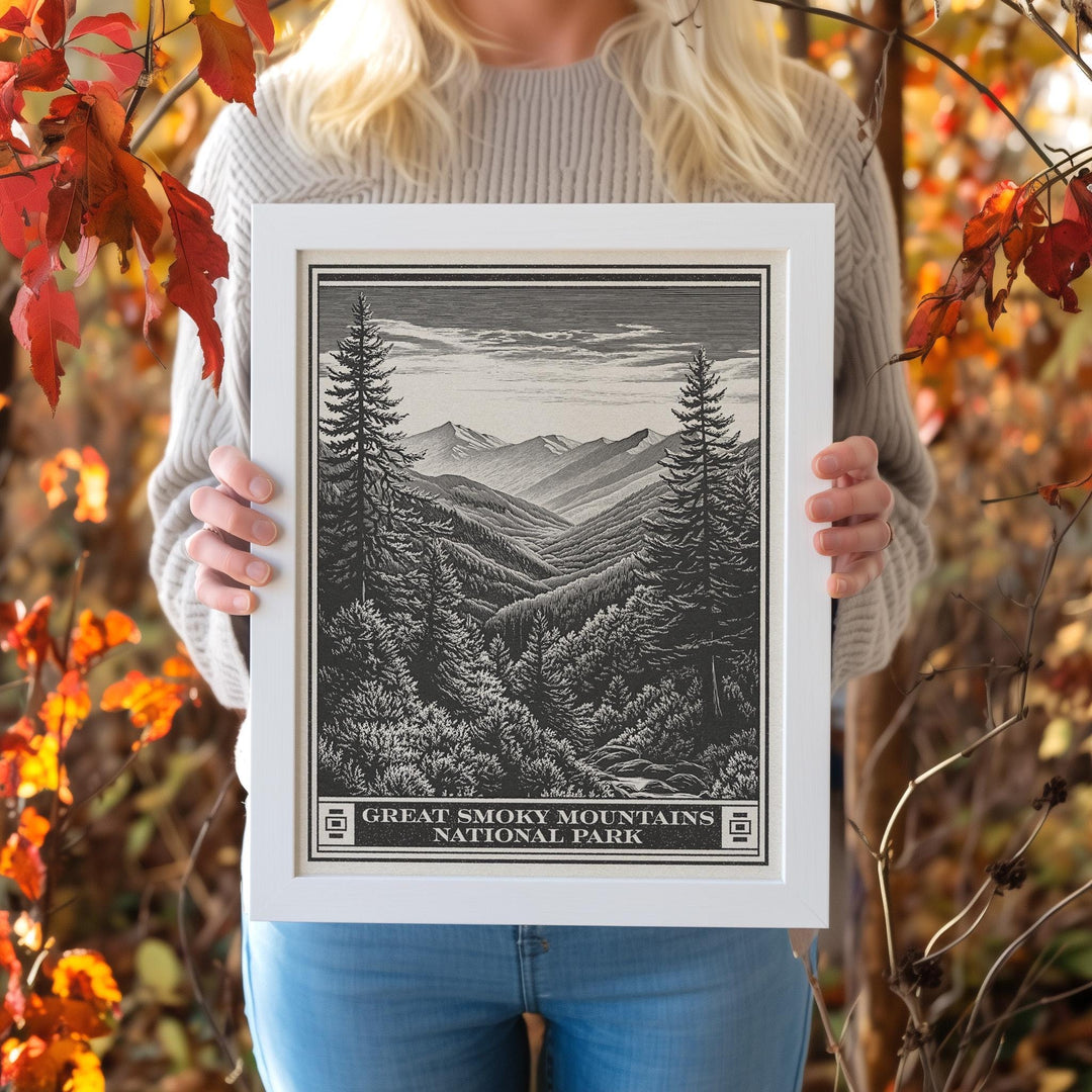 Great Smoky Mountains National Park Lithograph, Vintage Tennessee & North Carolina poster design, archival quality matte fine art print gift