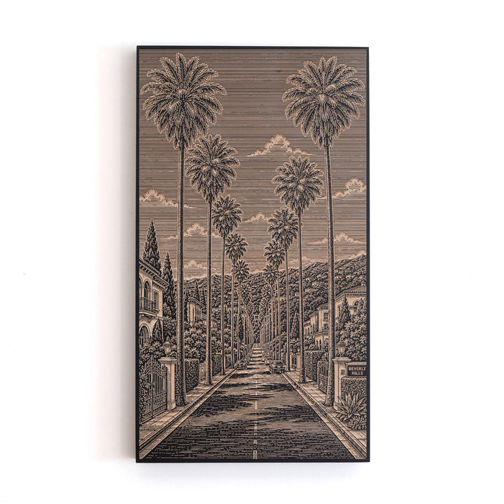 Beverly Hills Palm Avenue Engraved Birch Art Panel