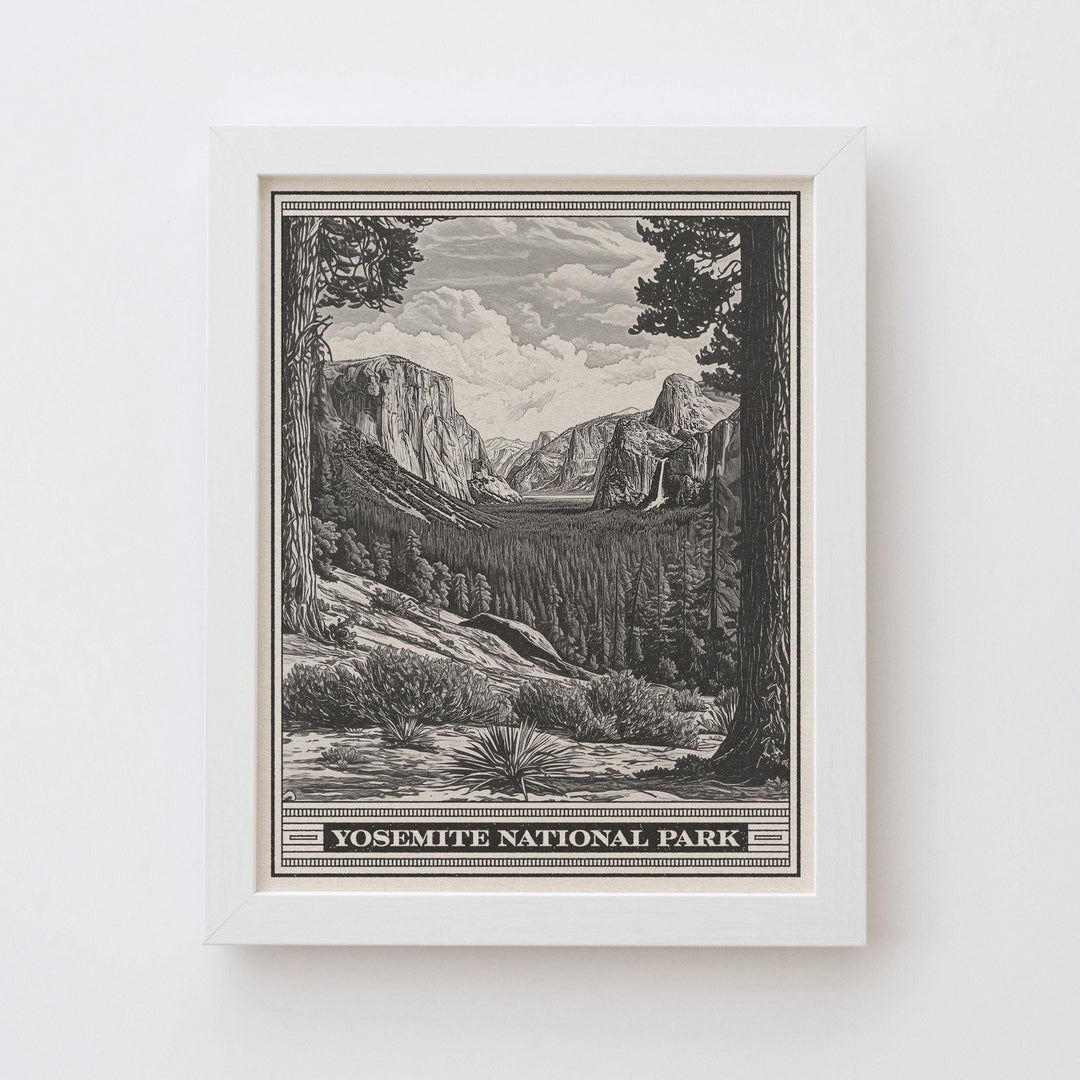 Yosemite National Park Yosemite Valley Lithograph Style Print - Vintage California poster design, archival matte fine art print. Nature gift