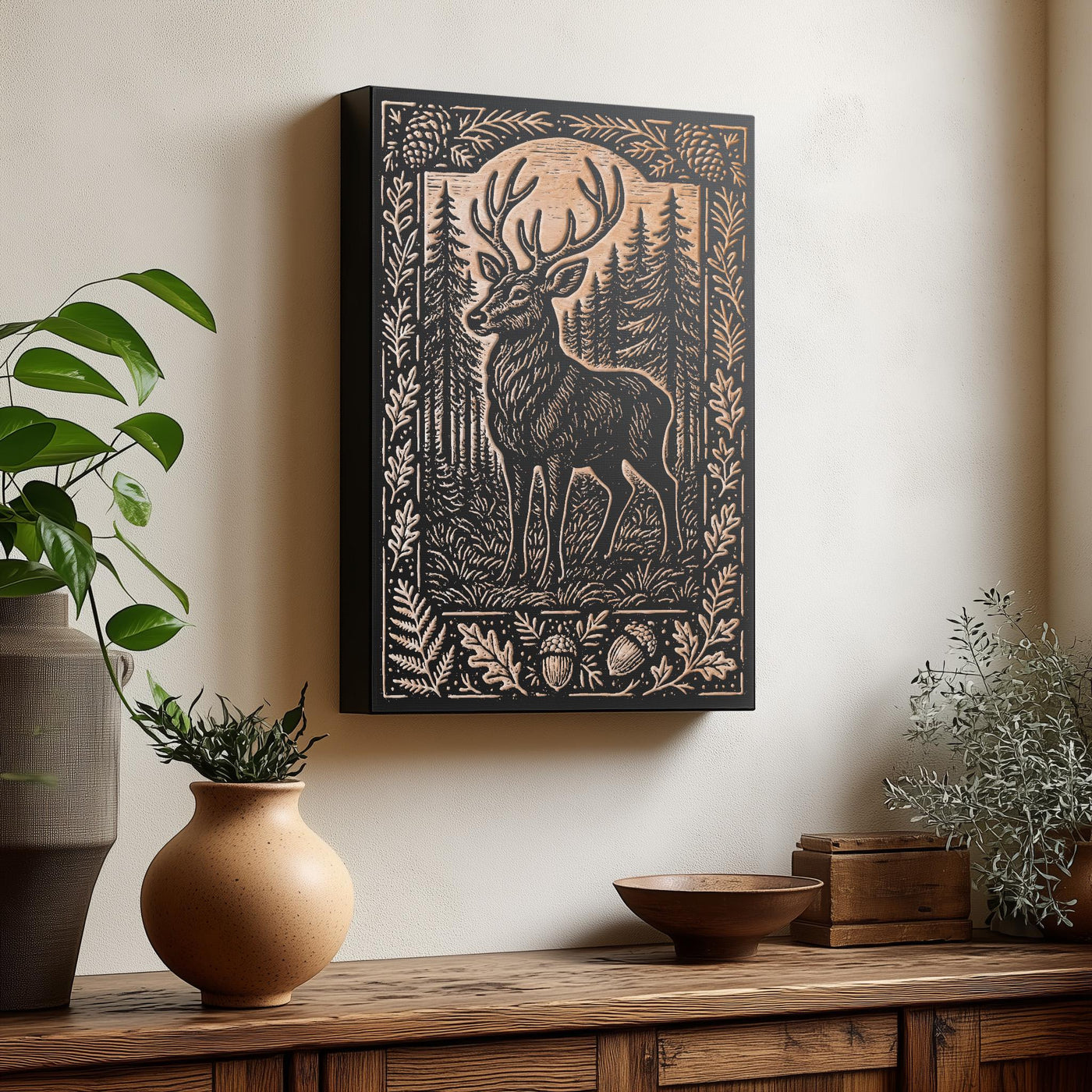 Deer in the Forest Engraved Birch Illustration