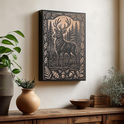 Deer in the Forest Engraved Birch Illustration