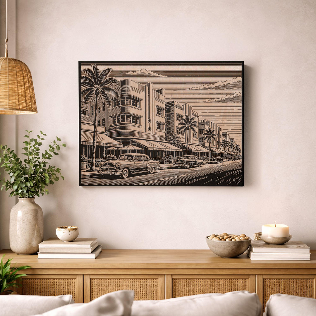 Miami Ocean Drive Engraved Birch Art Panel