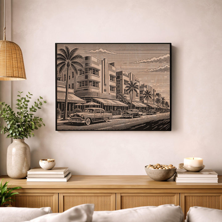 Miami Ocean Drive Engraved Birch Art Panel