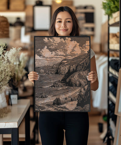Rugged Big Sur Coast Engraved Illustration