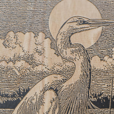 Blue Heron in Marsh Engraved Illustration
