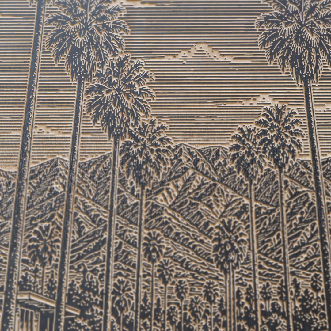 Palm Springs Desert Palm Road Engraved Birch Art Panel