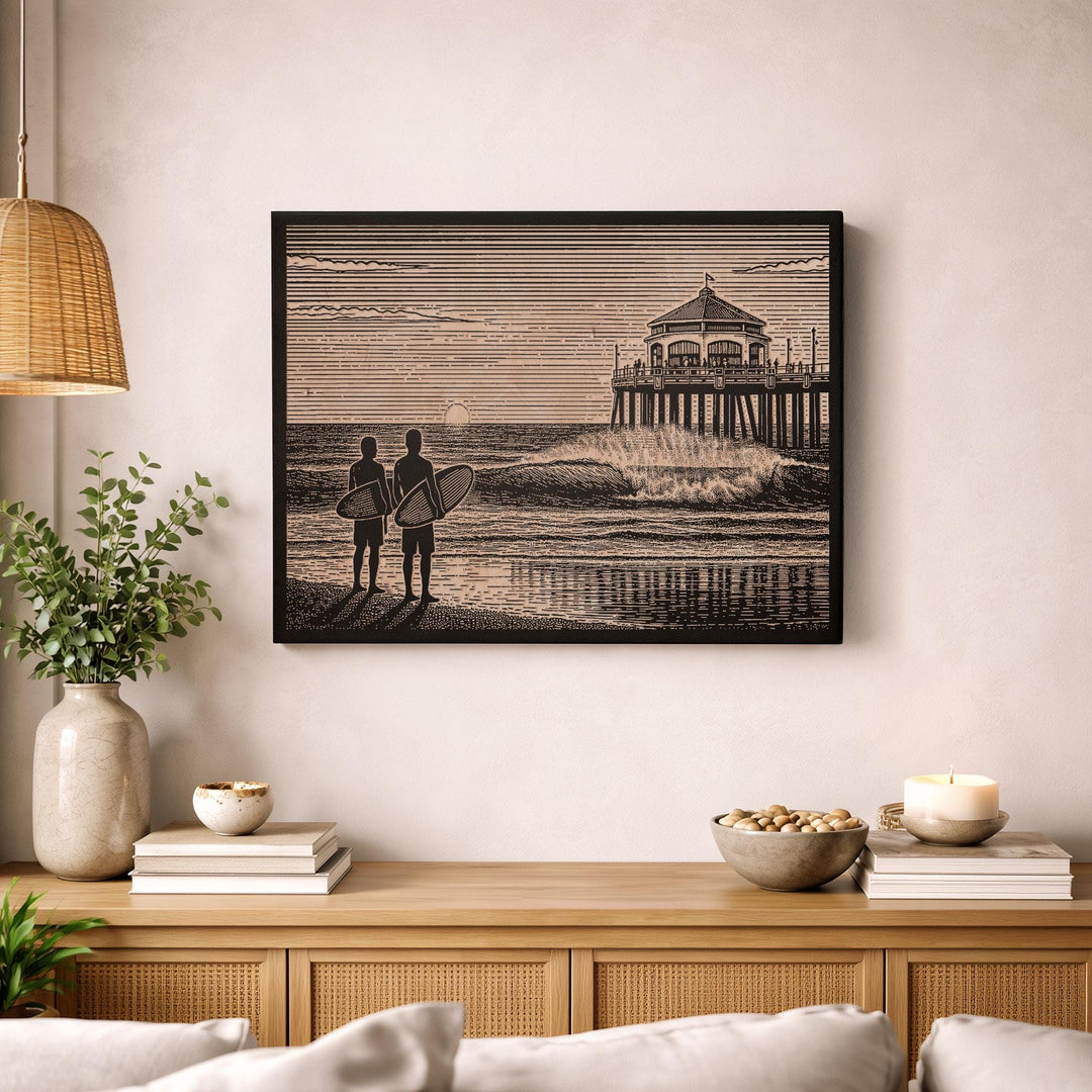 Huntington Beach California Engraved Illustration