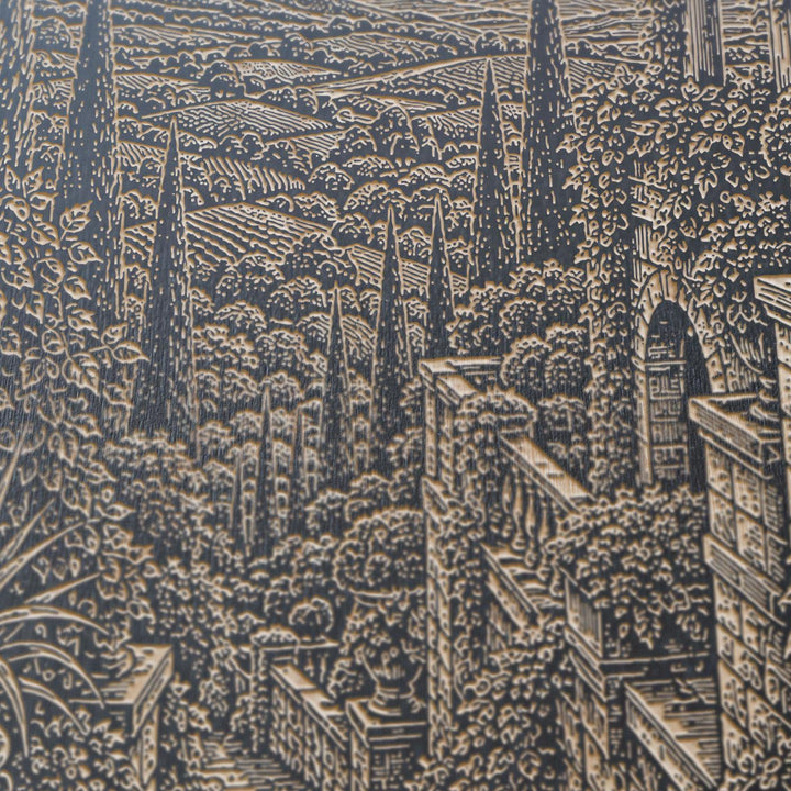Italian Villa Garden Engraved Birch Art Panel