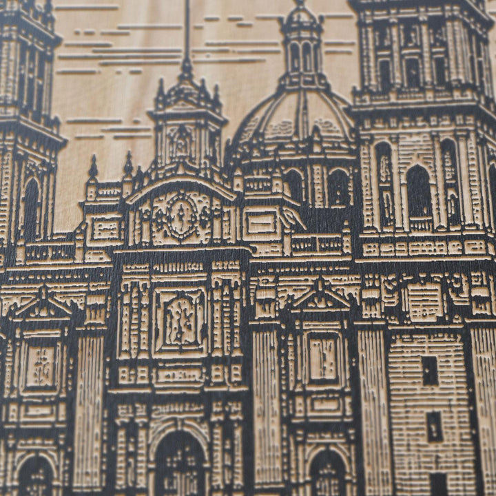 Zocalo Mexico City Engraved Birch Art Panel