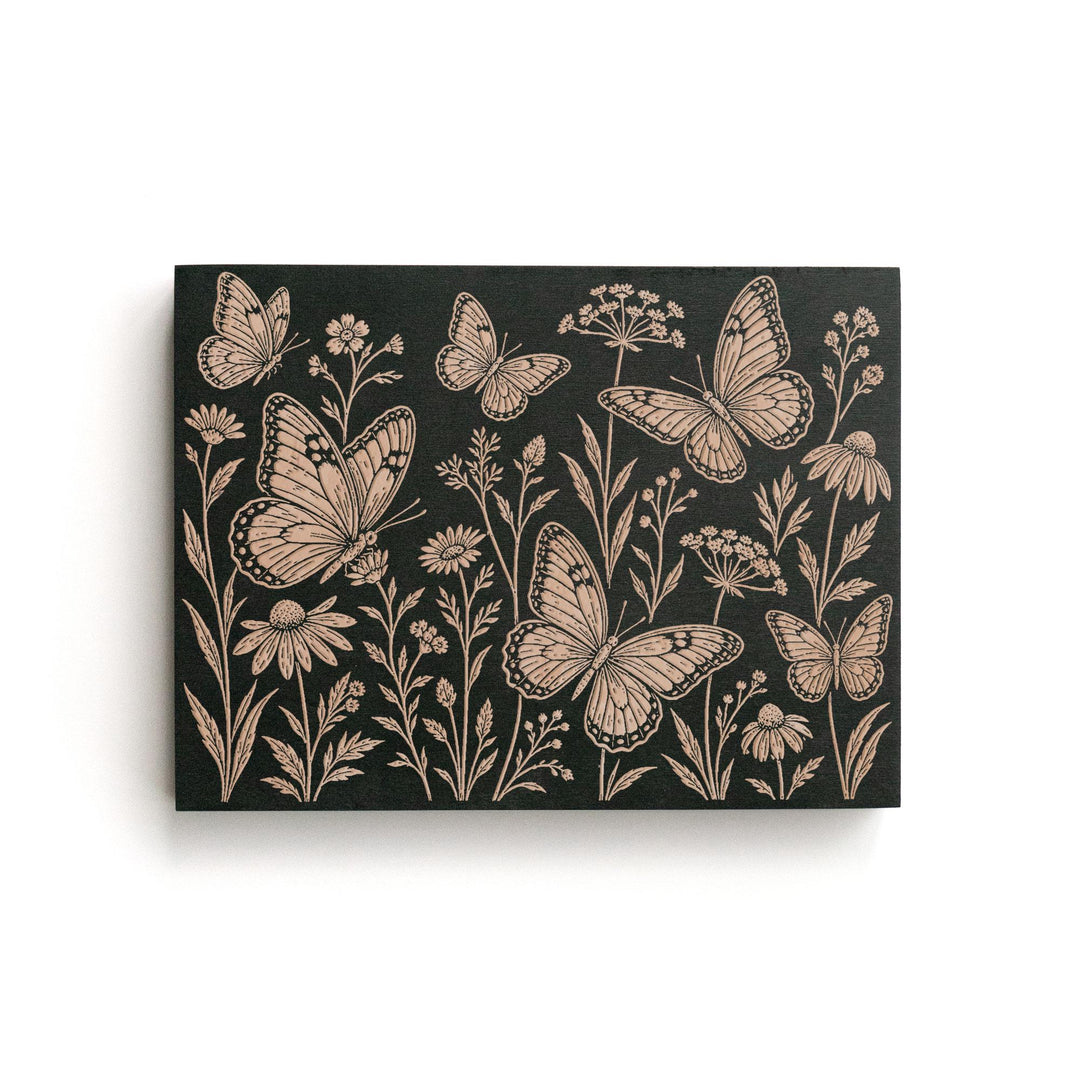 Butterfly Meadow Engraved Birch Art Panel