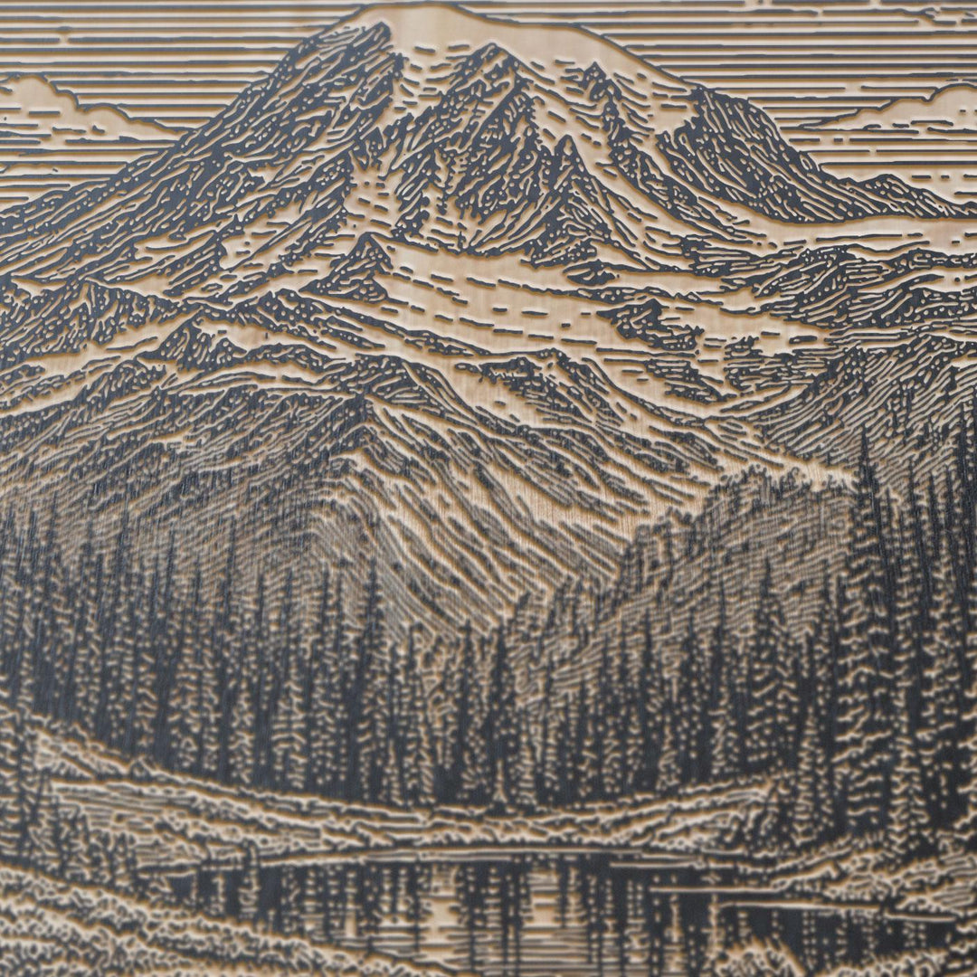 Alpine Meadow Mount Rainier Engraved Birch Art Panel