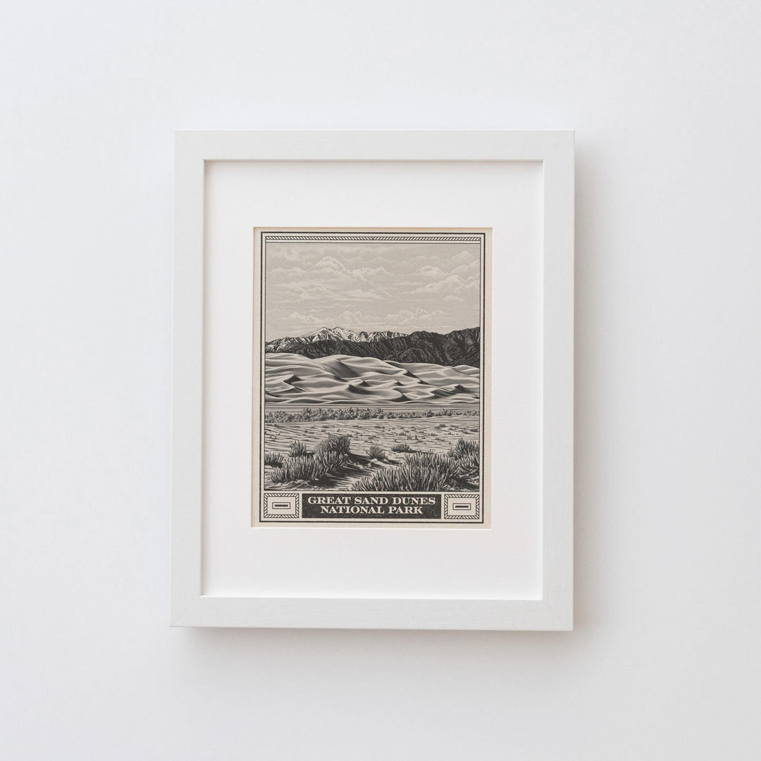 Great Sand Dunes Lithograph Style Print - Vintage Colorado archival matte fine art print. Star Dune Medano Pass Primitive Road. Western Gift