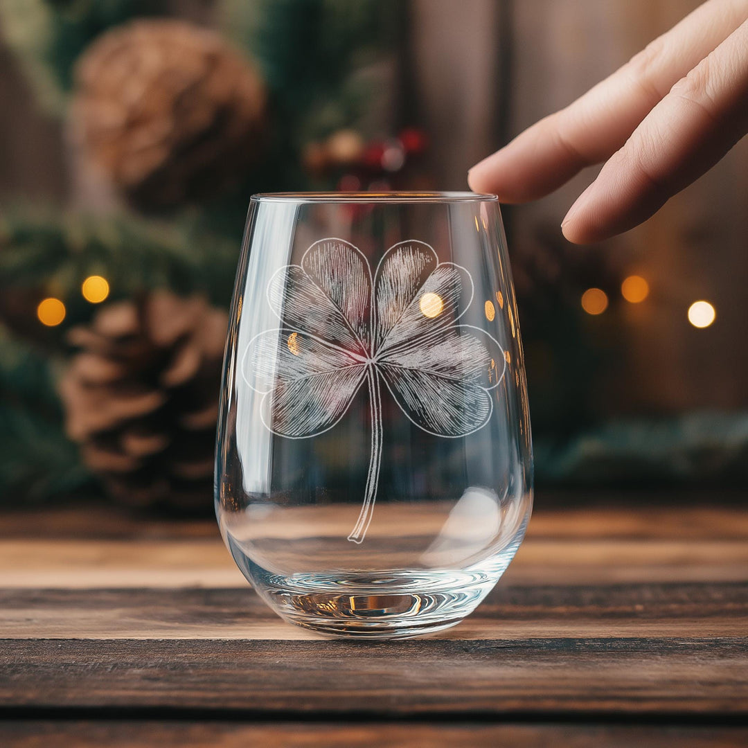 Four Leaf Clover Glasses | 4 Leaf Clover Shamrock Whiskey, Wine &amp; Beer Glassware, Luck of the Irish Gift, St Patrick&amp;