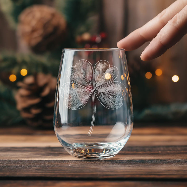 Four Leaf Clover Glasses | 4 Leaf Clover Shamrock Whiskey, Wine &amp; Beer Glassware, Luck of the Irish Gift, St Patrick&amp;