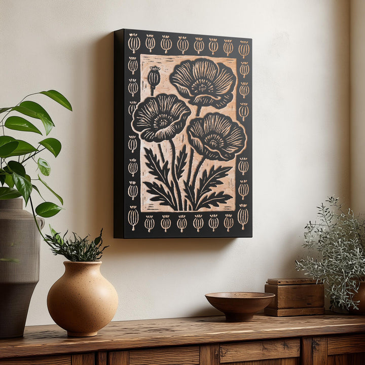 Poppy Flowers Engraved Birch Illustration