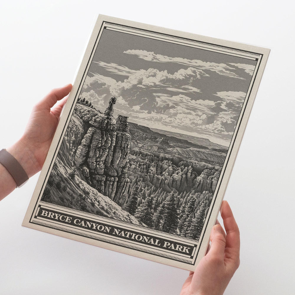 Bryce Canyon National Park Lithograph Style Print - Vintage Grand Staircase Utah archival matte fine art print Peekaboo & Queens Garden Gift