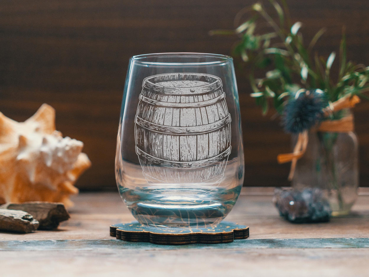 Barrel Glasses | Whiskey and Wine Oak Barrel Personalized Whiskey, Wine & Beer Glassware Gift, Rustic Home Brewing Distilling Drinkware