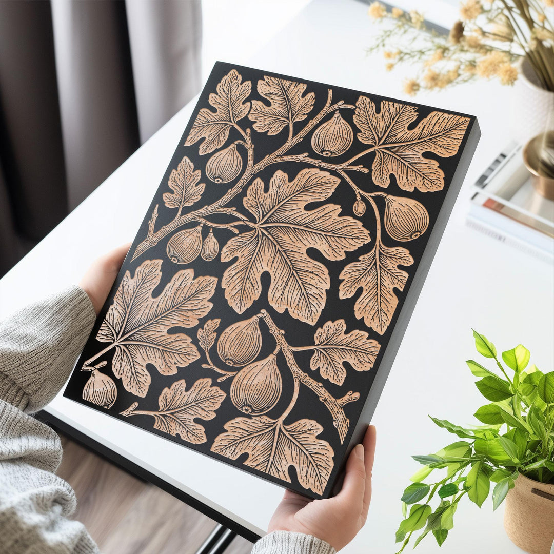 Fig Branch Engraved Birch Art Panel