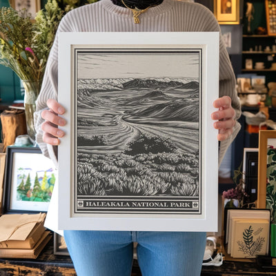 Haleakala National Park Volcano Lithograph Style Print - Vintage Maui Hawaii archival matte fine art print. Haleakalā Deserted Mountain Gift