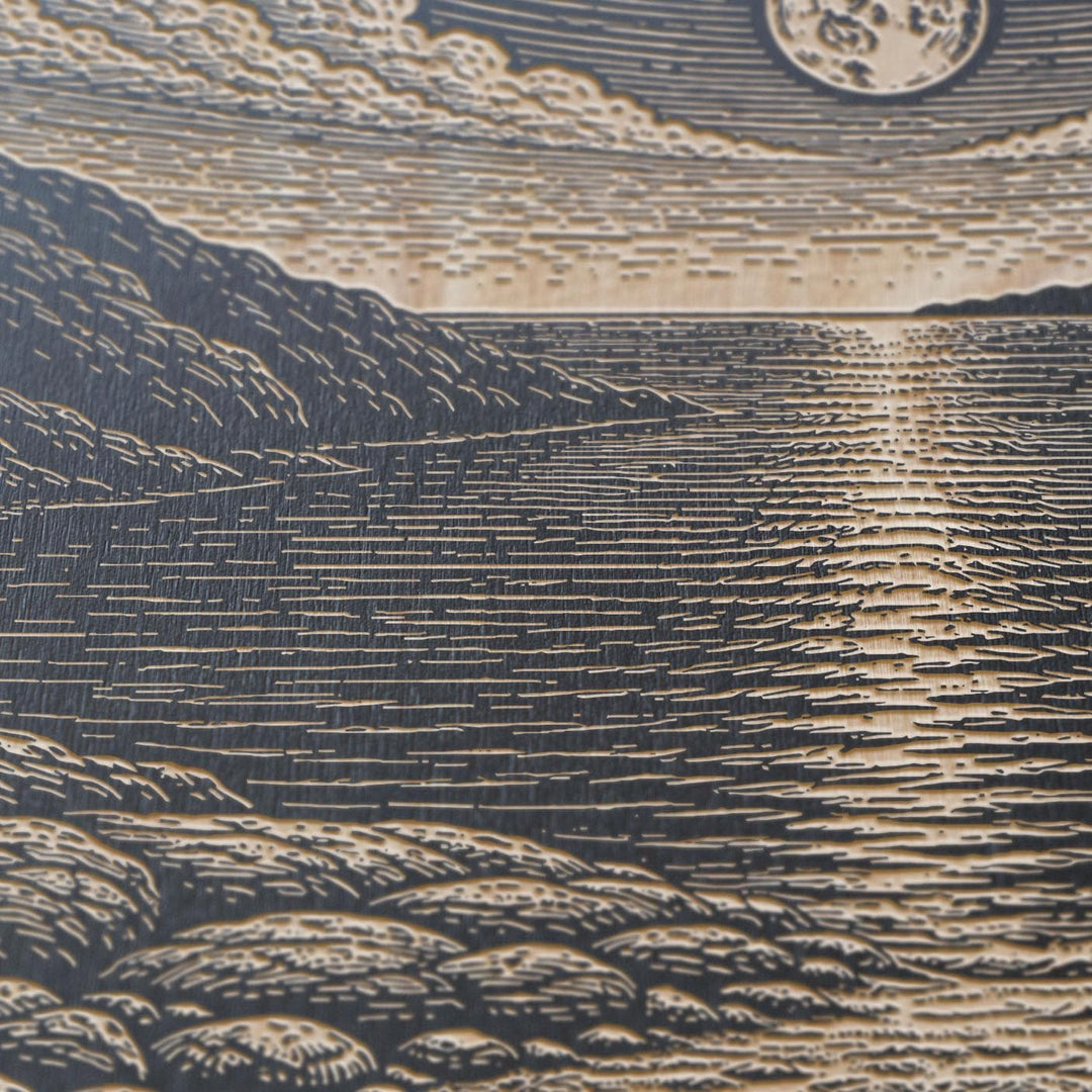 Moonlit Tidal Inlet Engraved Birch Art Panel