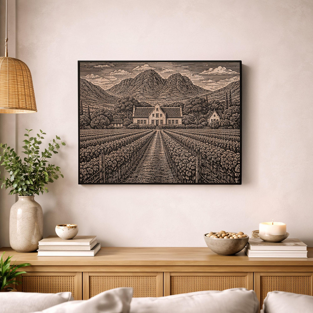 Cape Winelands Engraved Birch Art Panel
