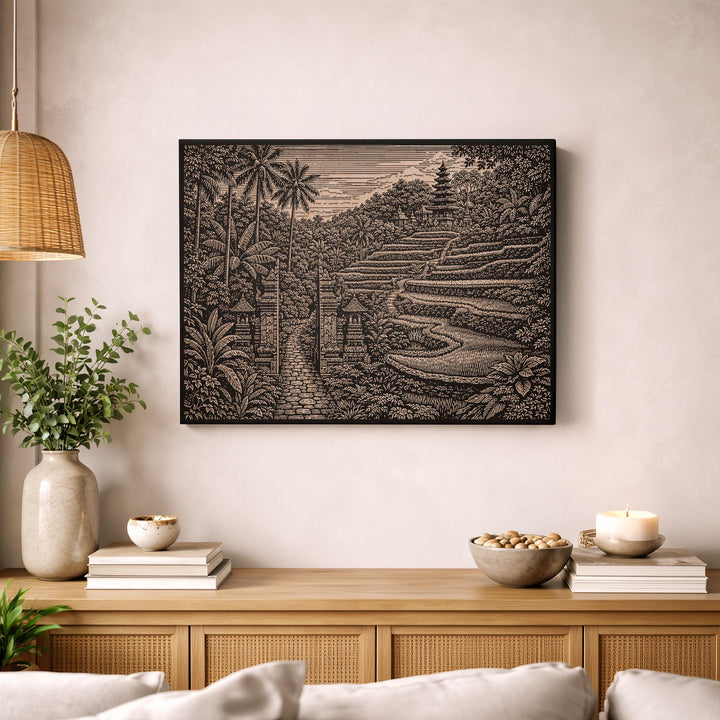 Bali Rice Terrace Engraved Birch Art Panel
