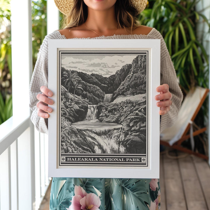 Haleakala National Park Seven Sacred Pools Lithograph Style Print - Vintage Maui Hawaii archival matte fine art print. Gift Waterfall Hawaii