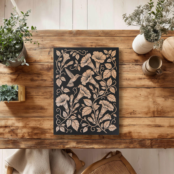 Hummingbird and Trumpet Vine Engraved Birch Art Panel