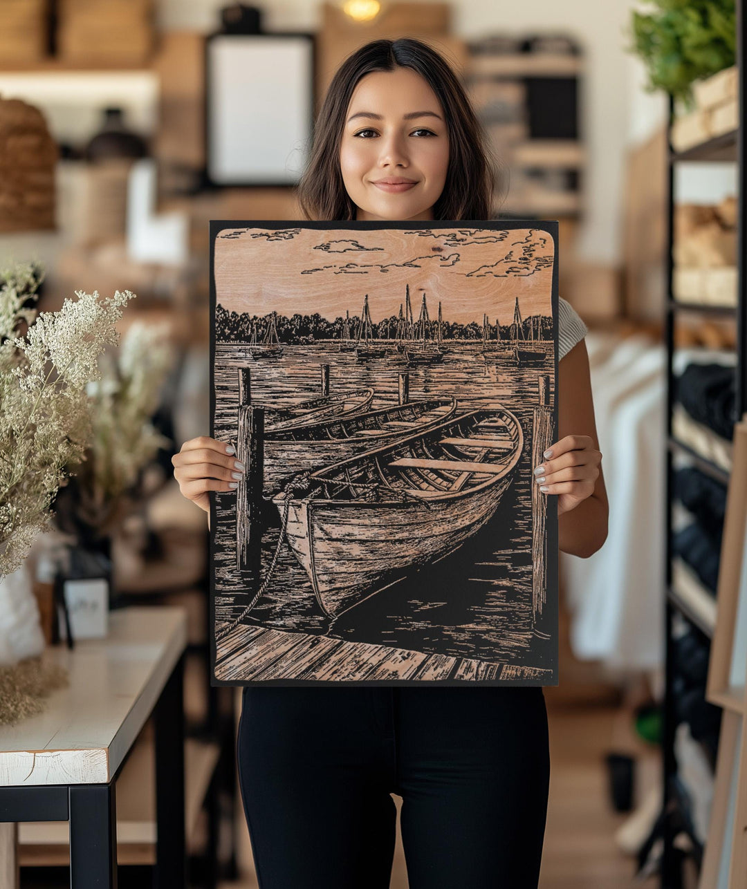 Row Boat Engraved Illustration