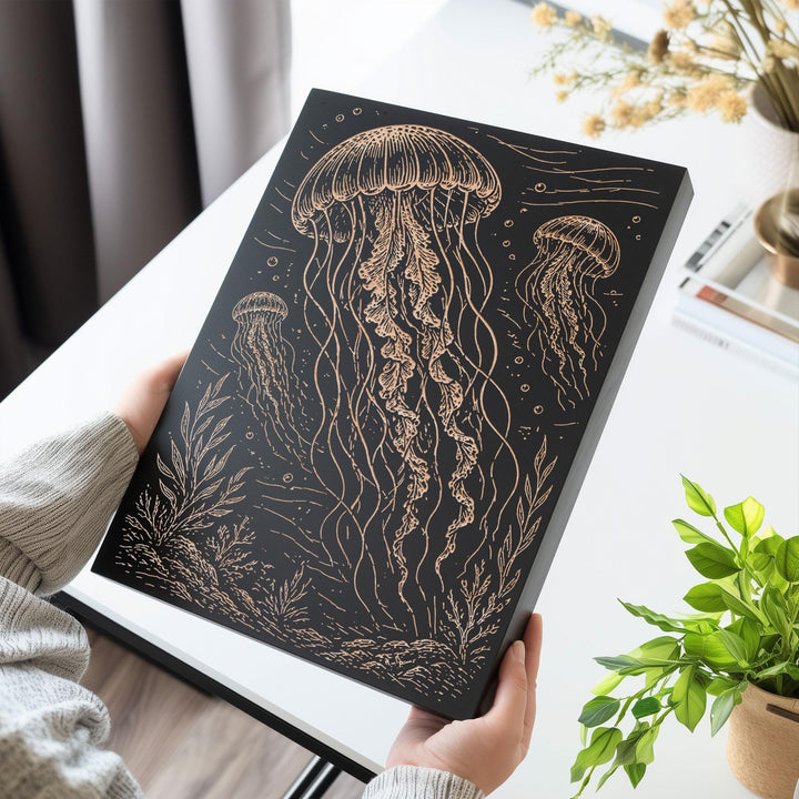 Jellyfish Engraved Birch Art Panel