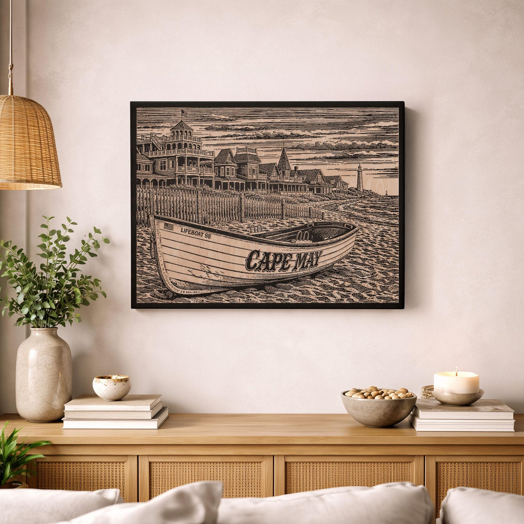 Cape May New Jersey Engraved Birch Art Panel