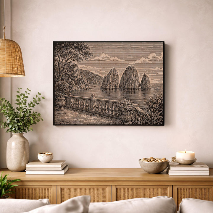Capri Faraglioni Engraved Birch Art Panel