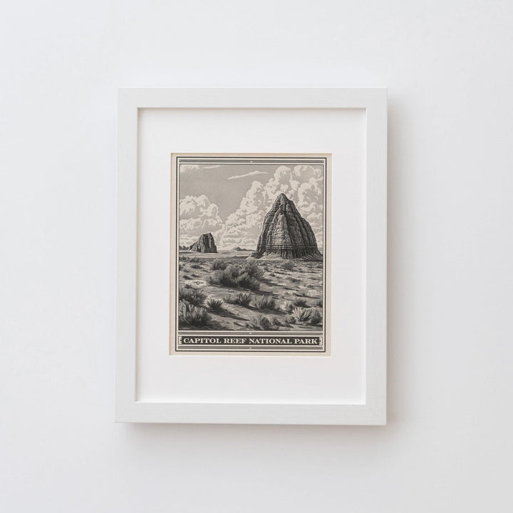 Capitol Reef National Park Lithograph Style Print - Vintage Utah archival matte fine art print. Cathedral Valley Castle Desert Gift.