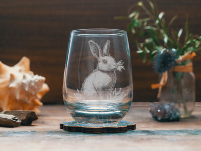 Bunny Rabbit Glasses | Forest Themed Personalized Whiskey, Wine & Beer Glassware Gift, Woodland Animals Drinkware, Nature Lover Gifts