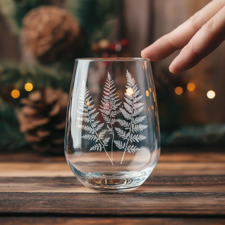 Fern Glasses | Nature Themed Personalized Whiskey, Wine &amp; Beer Glassware, Botanical Drinkware, Gardener Gift, Cottagecore Vintage Boho Decor