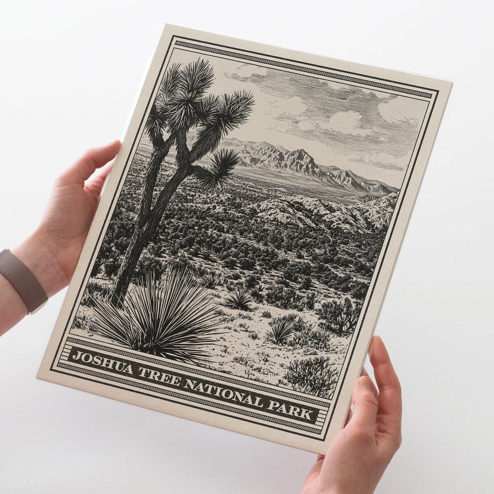 Joshua Tree National Park Lithograph Style Print - Vintage California archival matte fine art print. Western aesthetic gift. Desert travel.