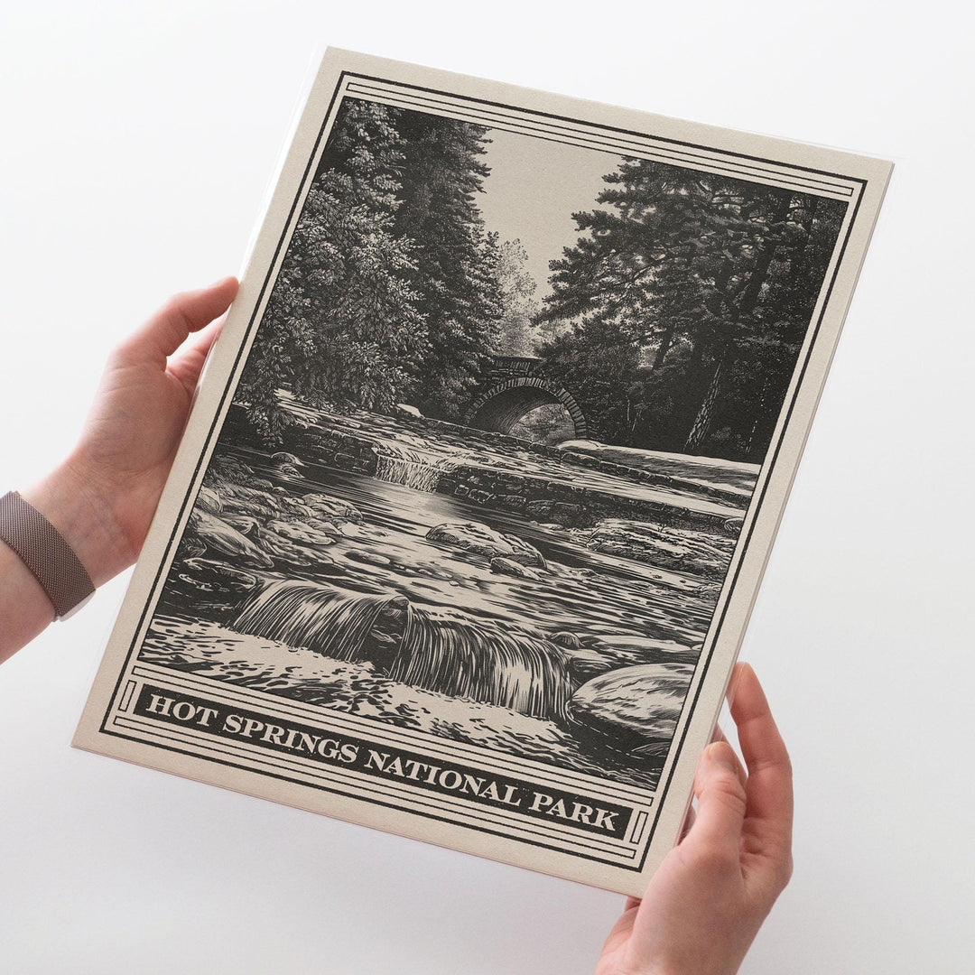 Hot Springs National Park Lithograph Style Print - Vintage Gulpha Gorge Arkansas quality archival matte fine art print. Home Decor Art Gift.