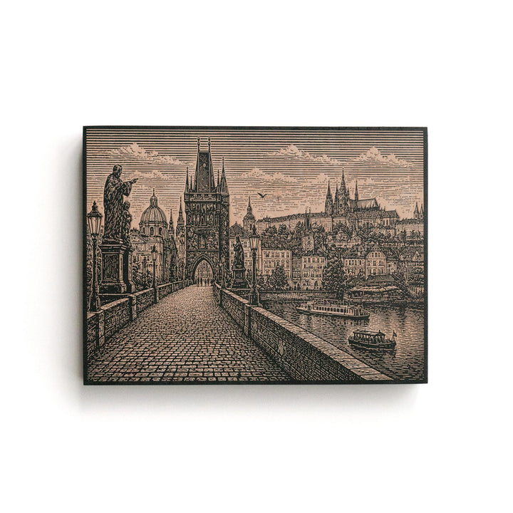 Prague Charles Bridge Engraved Birch Art Panel