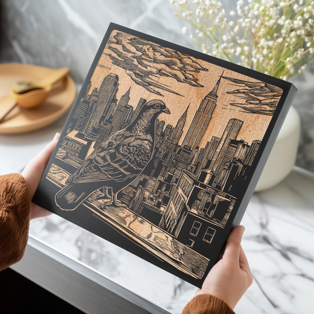 Pigeon in New York City Engraved Illustration